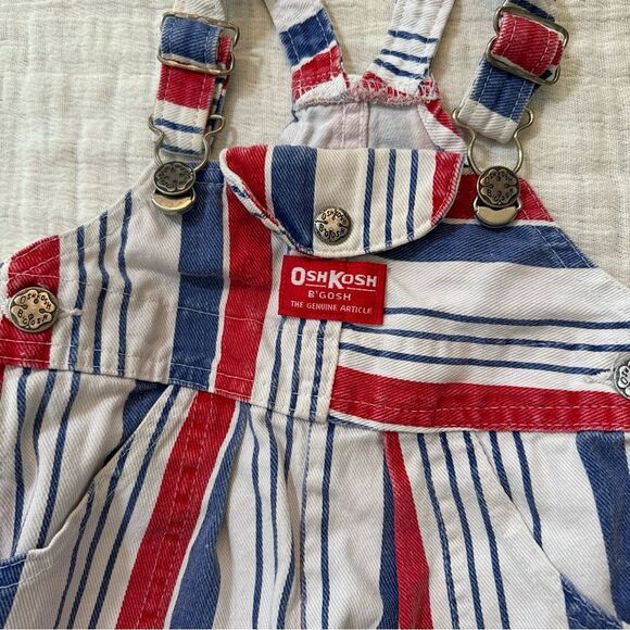 Vintage OshKosh Short Overalls, Size 12M Red White & Blue Stripes, Retro USA - Picture 5 of 6